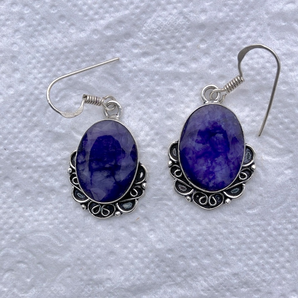 Silver un treated,Sapphire Boho earrings I have 2 sizes